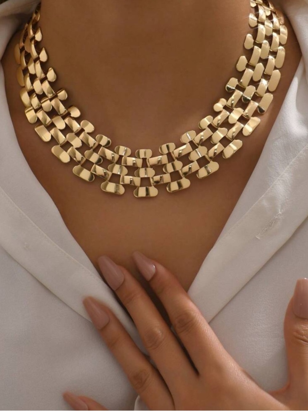 Gold Multi-Row Sculpted Link Necklace - Picture 1 of 3